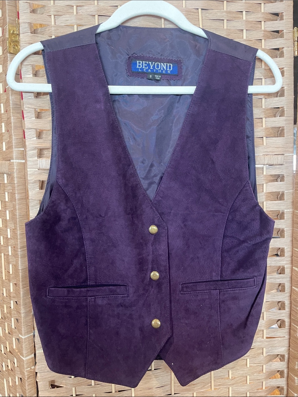 Vintage Beyond Leather Purple Suede Vest with Brass Buttons
